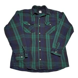 Vintage Codet Blue Green Plaid Cotton Heavy USA Made Button Up Flannel Men's XL‎